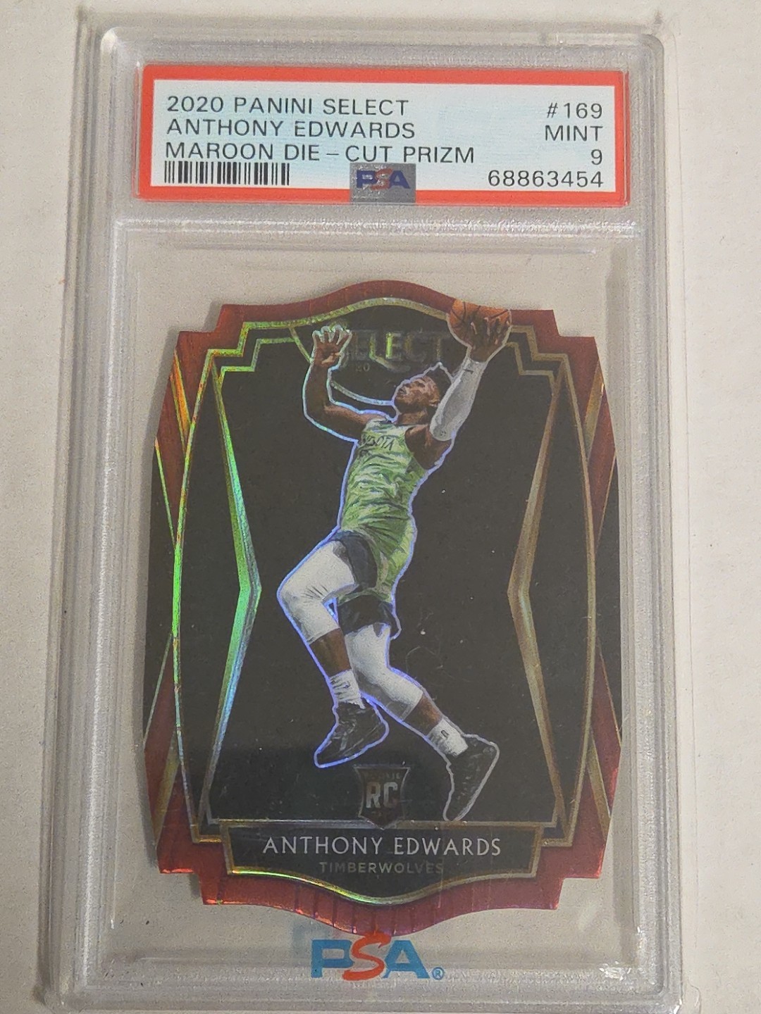 2020 Anthony Edwards Select Maroon Diecut Prizm Premier Level Rc #'d /175 PSA 9