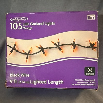 Holiday Home LED Garland String Lights Orange/Black 9 ft Indoor/Outdoor UL