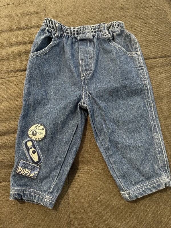 Boys 12 Months Blue Denim Pull-On Jeans Elastic Waist Vintage Disney Patch