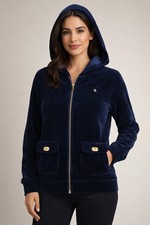 Lauren Ralph Lauren Velour Track Suit Jacket Full Zip Women's Lg Blue w/ Gold