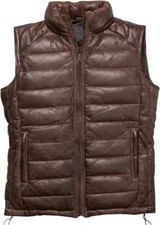 Men's Dark Brown Down and Quilted Puffer Real Lambskin Leather Vest/Jacket
