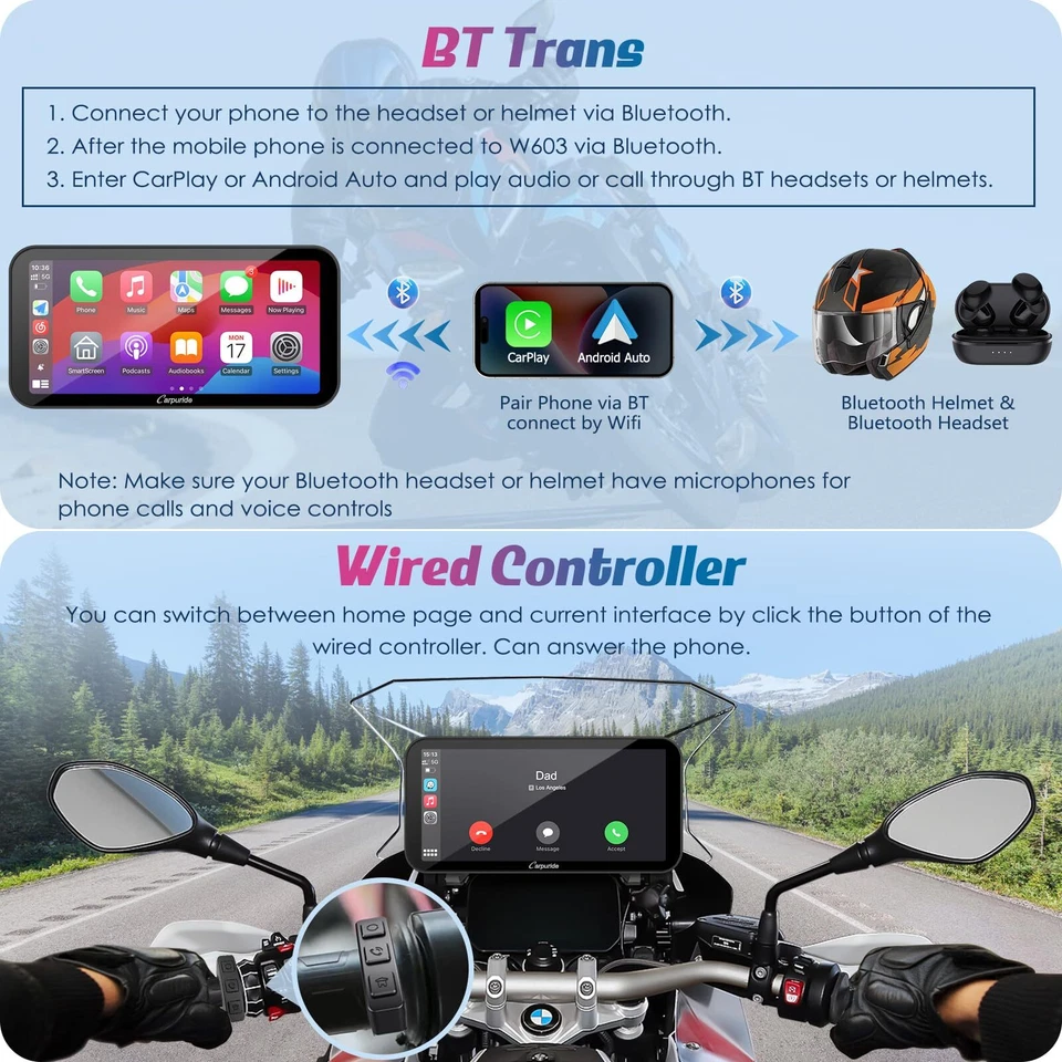 Carpuride W603B Carplay Android Auto Portable GPS Navigator für BMW Motorräder - Bild 3 von 4