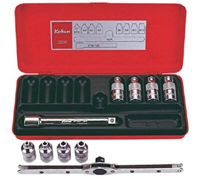 Ko-ken 3261 3/8 9,5mm SQ Hahnhalter Steckschlüssel 10er Set silber Hahnhalter...