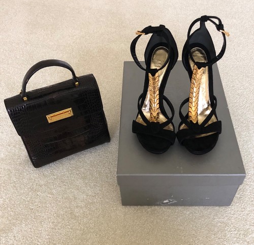 ALEXANDER MCQUEEN SUEDE EMBELLISHED w/ T STRIPE CHAIN LINK SANDALS. Sz 39.5 - Picture 6 of 7