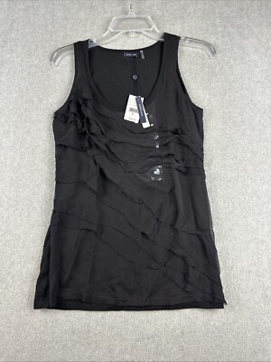 Magaschoni Shirt Womens S Black Sleeveless Top Silk Blend Ruffle Sequin NWT $250