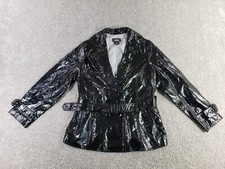Mark Alan Women's Jacket 1x Black Patent Leather Double Breasted Belt