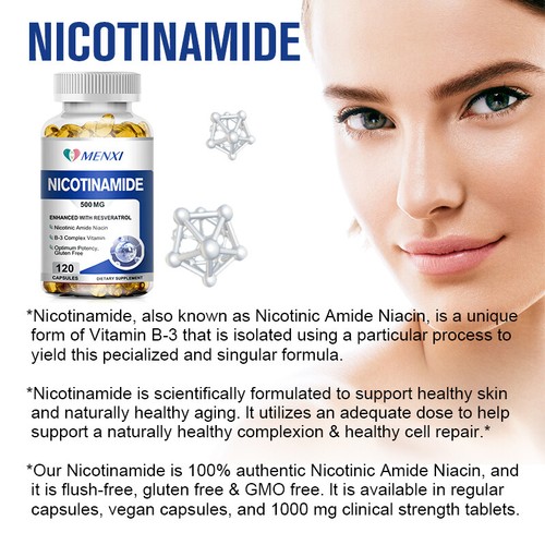 Skin Whitening Supplement - Nicotinamide 500mg Natural Anti-aging - 120 Capsules - Picture 5 of 12