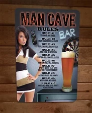 The 10 Man Cave Rules 8x12 Metal Wall Bar Sign Poster
