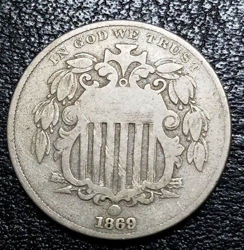 Escudo de níquel 1869 muy agradable y original escudo moneda redonda de EE. UU. $$$$ - Imagen 10 de 11
