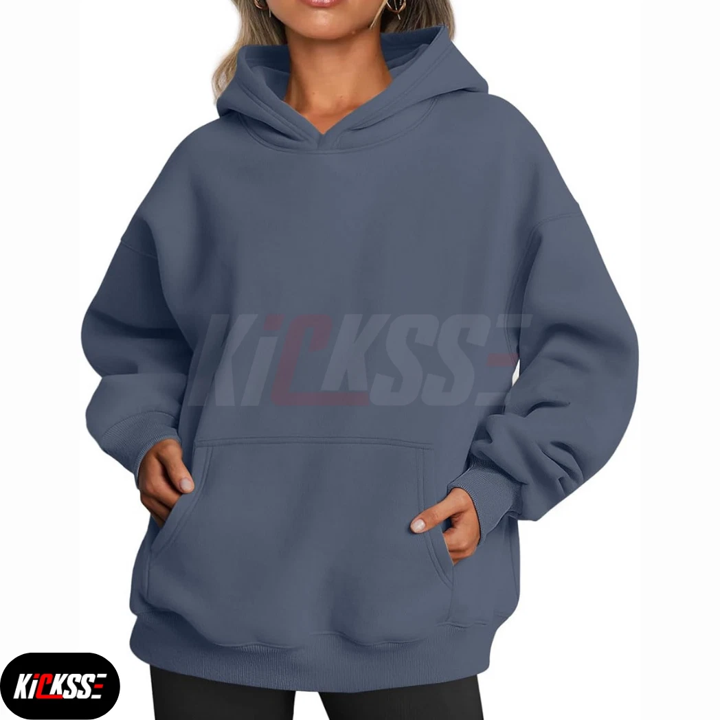 Kicksse Women’s Oversized Hoodie – Dusty Blue Fleece Sweatshirt, Cozy Pullover