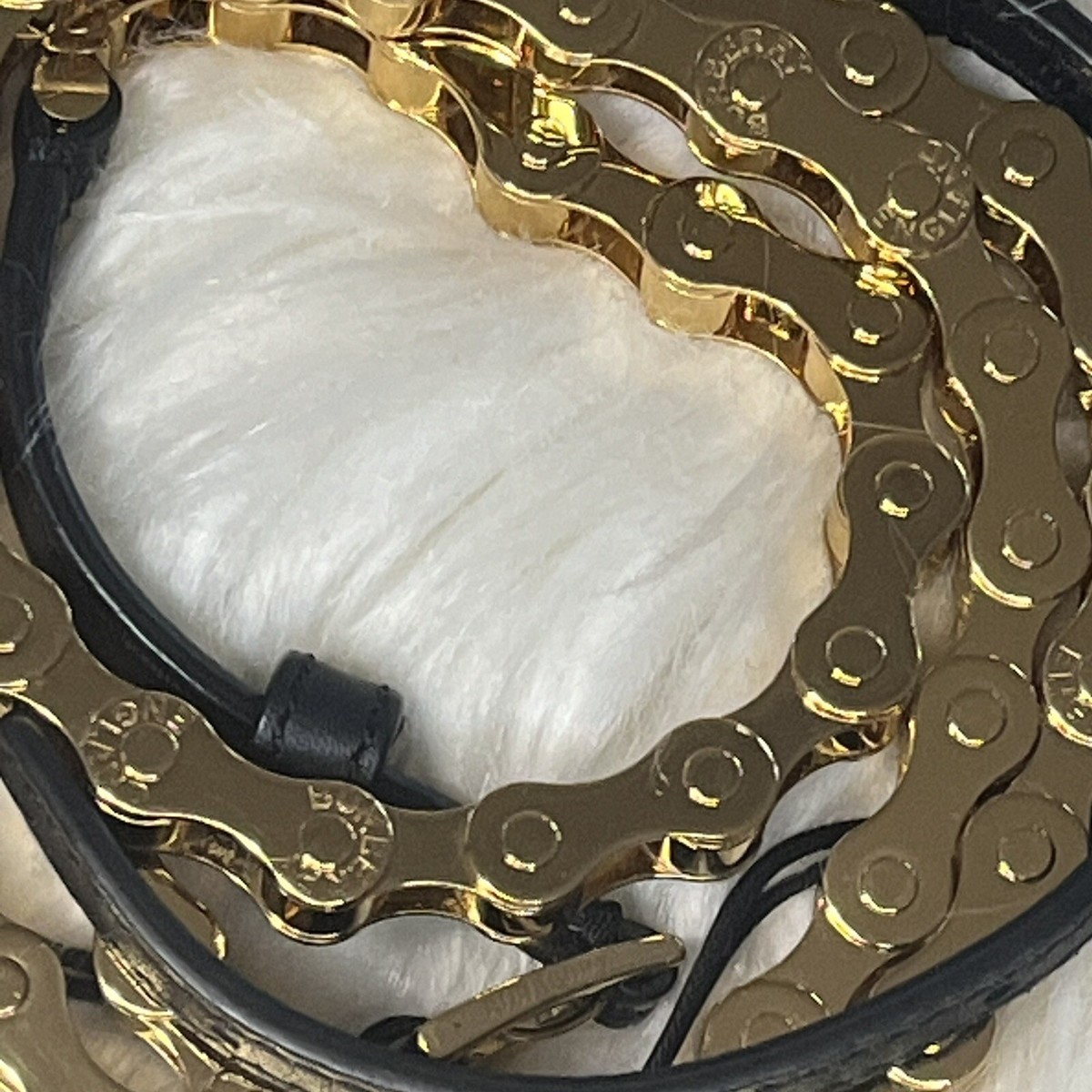 Burberry Black Gold Pleated Metal And Leather Bike Chain  display picture 2