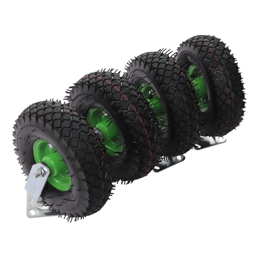 Heavy Duty 10" Caster Wheels Rubber 2x Swivel Caster+2 Fixed Inflatable Wheels
