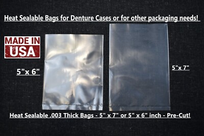 Dental Lab Heat Sealable Denture Bags 5x6 5x7 Heavy Duty .003'' 3 Mil Clear Poly