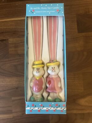 Vintage Mr. & Mrs. Bunny Taper Candles 10'' tall New in Box Springwater