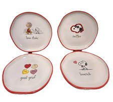 Rae Dunn Peanuts Snoopy Valentines Appetizer Ceramic 6” Plates New Set Of 4