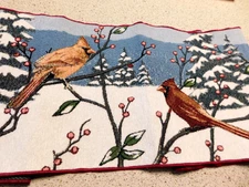 Winter Birds Table Runner Cardinals Chickadees Red Berries 75 inches long