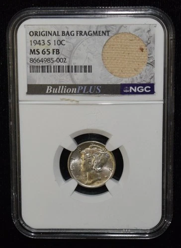 1943-S NGC MS65 FB 10C Mercury Silver Dime Original Bag Fragment