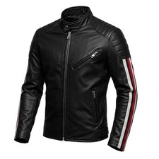 Men’s Black Slim Fit Café Racer Genuine Leather Motorcycle Biker Style Jacket