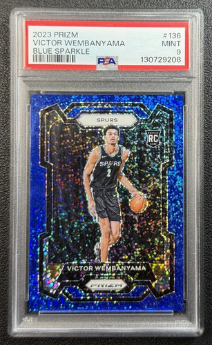 VICTOR WEMBANYAMA PSA 9 2023-24 PANINI PRIZM #136 ROOKIE BLUE SPARKLE RC 103/144