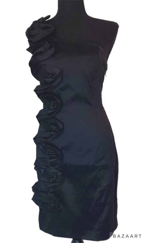 Vestido Adrianna Papell Negro Una Correa Ajustado Alta Costura Stlye Talla L Cóctel Baile de graduación  Foto 3 de 4