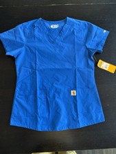 NWT Carhartt Force Women  s Scrub Top Modern Fit Blue V Neck Small