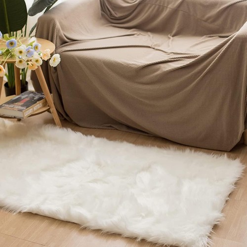 Luxurious White Faux Fur Rug 2x3 - Fluffy Area Rug for Elegant Living Rooms - Picture 4 of 9