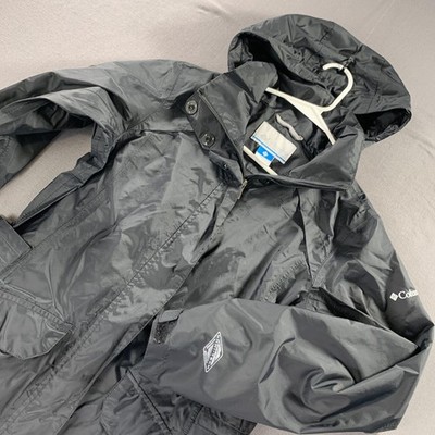 Columbia Jacket Womens Small Black Omni-Tech Hooded Rain Trench Coat Outdoor