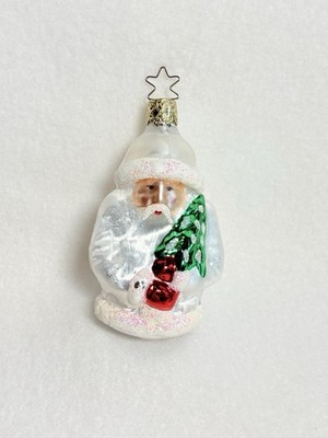 Inge Glas Glass Christmas Ornament Santa Father Christmas Silver White ~ Germany