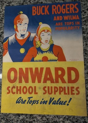 ORIGINAL 2 SIDED BUCK ROGERS ONWARD SCHOOL SUPPLIES LARGE STORE POSTER 1940