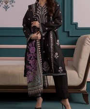 NEW Pakistani/Indian Embroidered 3-Piece Suit   Black Floral Design size S