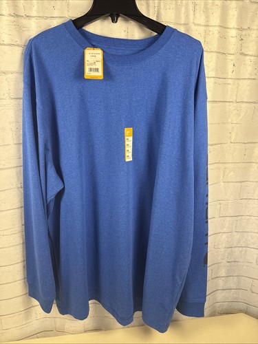Carhartt Mens Size XXL Blue Long Sleeve Graphic Logo Heavyweight T Shirt
