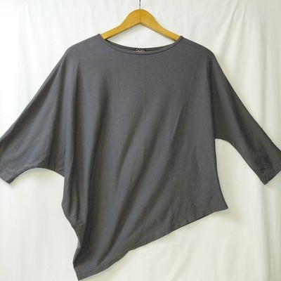 Clara Sun Woo Cotton Modal Raglan Sleeve Asymmetrical Top Women's Sz Small Gray