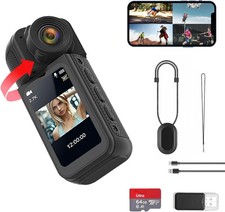 S70 2.7K Thumb Body Camera 64GB Portable Pocket Camcorder Magnetic Lanyard Black