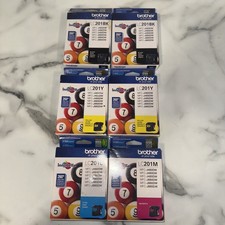 Lot of 6 New Genuine Brother LC201 Black Yellow Magneta Cyan Ink Cartridges