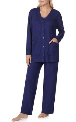Cuddl Duds 3-Piece Lounge Set Soft Knit Pajama Cardigan Tank Top Pants XS Navy