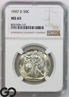 1947-D Walking Liberty Half Dollar NGC MS 65 ** Lustrous Beauty!