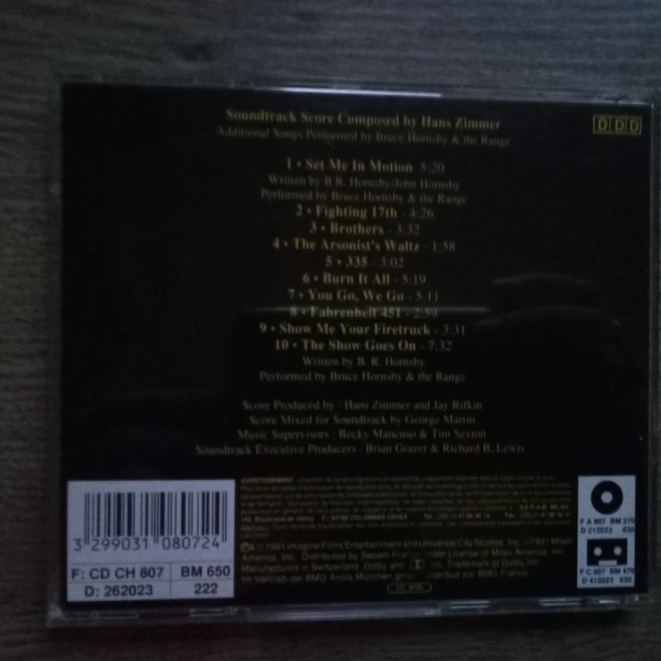 BACKDRAFT - ORIGINAL SOUNDTRACK - HANS ZIMMER  - MILAN AMERICA - - Bild 2 von 2