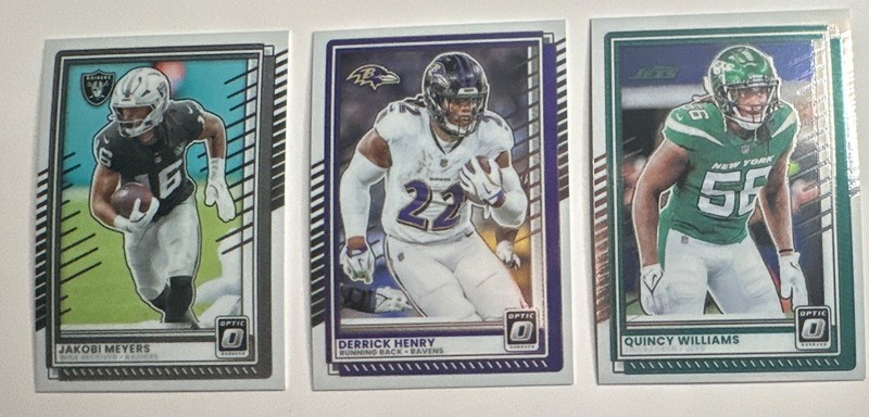 Panini 2023  Optic, 3-Card Lot, Jakobi Meyers , Derrick Henry, Quincy  Williams