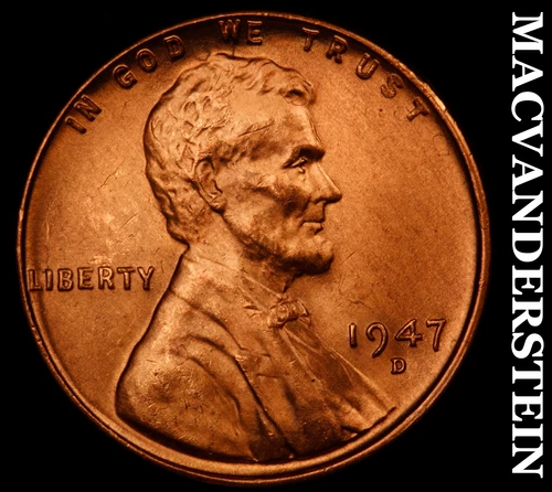 1947-D Lincoln Wheat Cent- Red- Choice Gem Brilliant Uncirculated Luster #J736