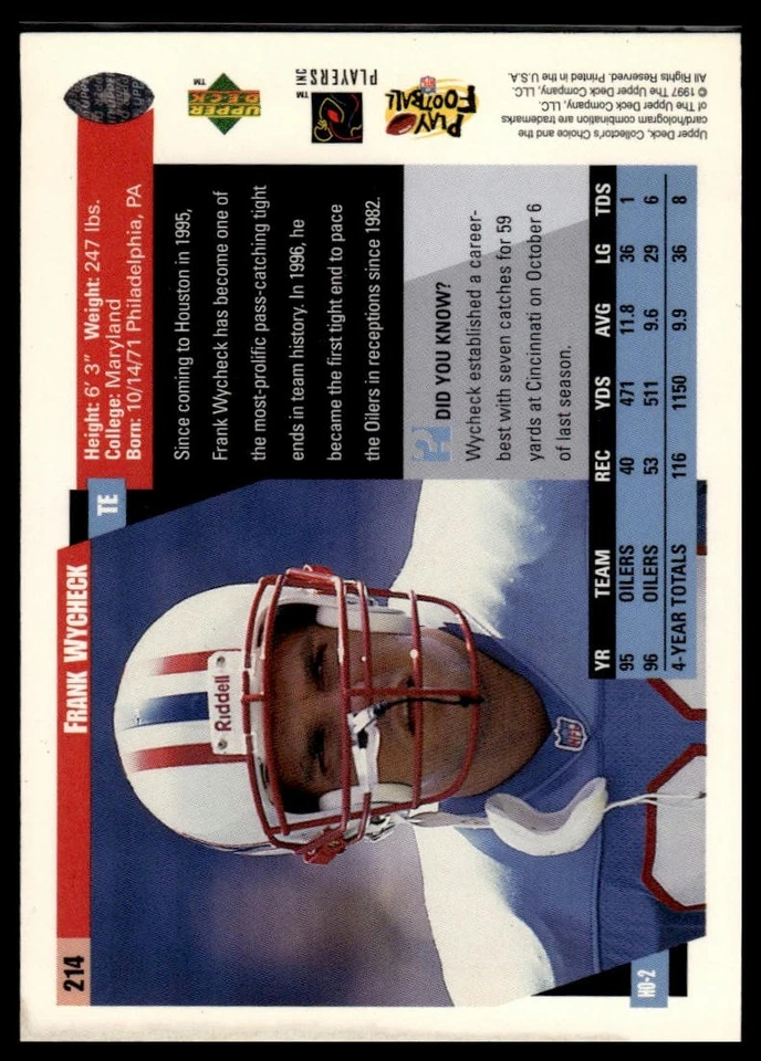 1997 Collector's Choice #214 Frank Wycheck - Image 2 of 2
