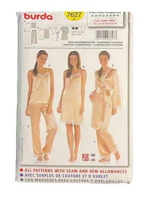 Burda 7627 Lingerie Pattern - Slip, Robe, Camisole & Pants US 10-24 EU 36-50 NEW
