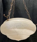 1905 Antique 16” Milk Glass Pendant Ceiling Light W/ All Original Brass Hardware