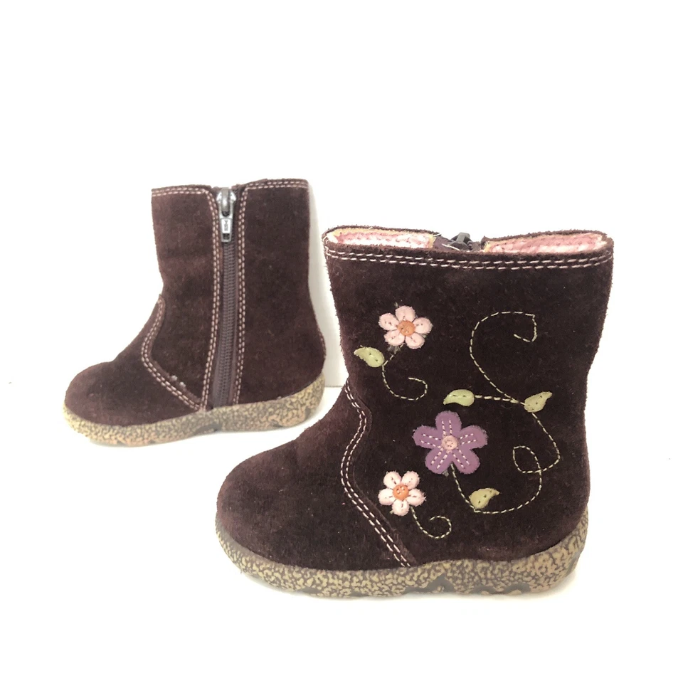Genuinas Oshkosh Niños Pequeños Niñas Talla 5 Niños Marrón Gamuza Flores Botas Foto 4 de 4