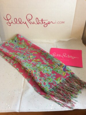 Foulard Lilly Pulitzer - Cachemire Et Soie - Motif Pop Pink Southern Charm - Occasion