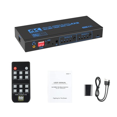 4K 60Hz HDMI Matrix With Optical And 3.5mm Stereo Audio Out Switcher 4 In 2 Out