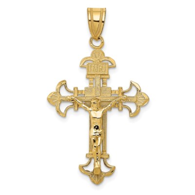 14K Gelbgold Inri Fleur de Lis Kruzifix Anhänger C253