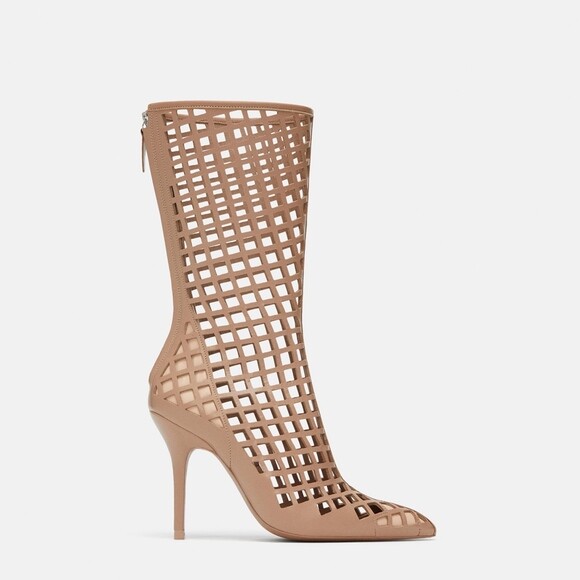 ZARA VERY RARE NUDE DIE-CUT LEATHER HIGH-HEEL UK10 EU41 6558/201 BOOTS OPENWORK image 4