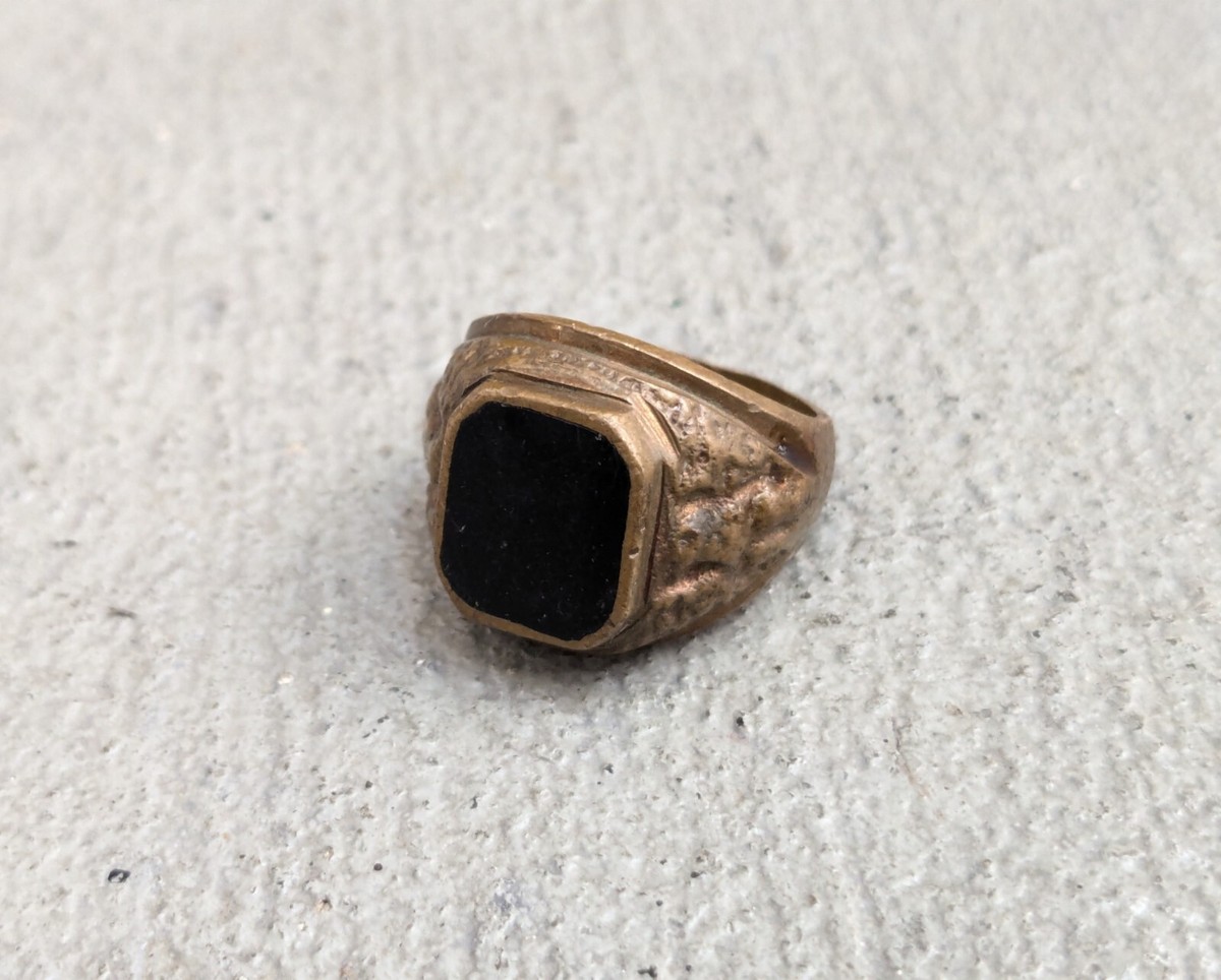 Men's Brass Ring Size 8.5 Black Enamel Square | eBay