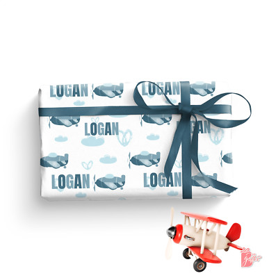 Personalized Wrapping Paper Roll w/ Name Airplane Adventures Birthday Gift Wrap