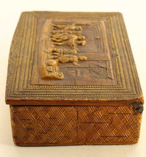 = Antique 1800's NOVELTY German Birch Snuff Box Bucolic Scene "Zu Spat/Too Late" - Picture 16 of 24